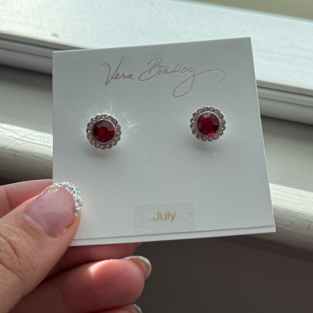 NWT* Vera Bradley July Red and Silver Gemstone Earrings